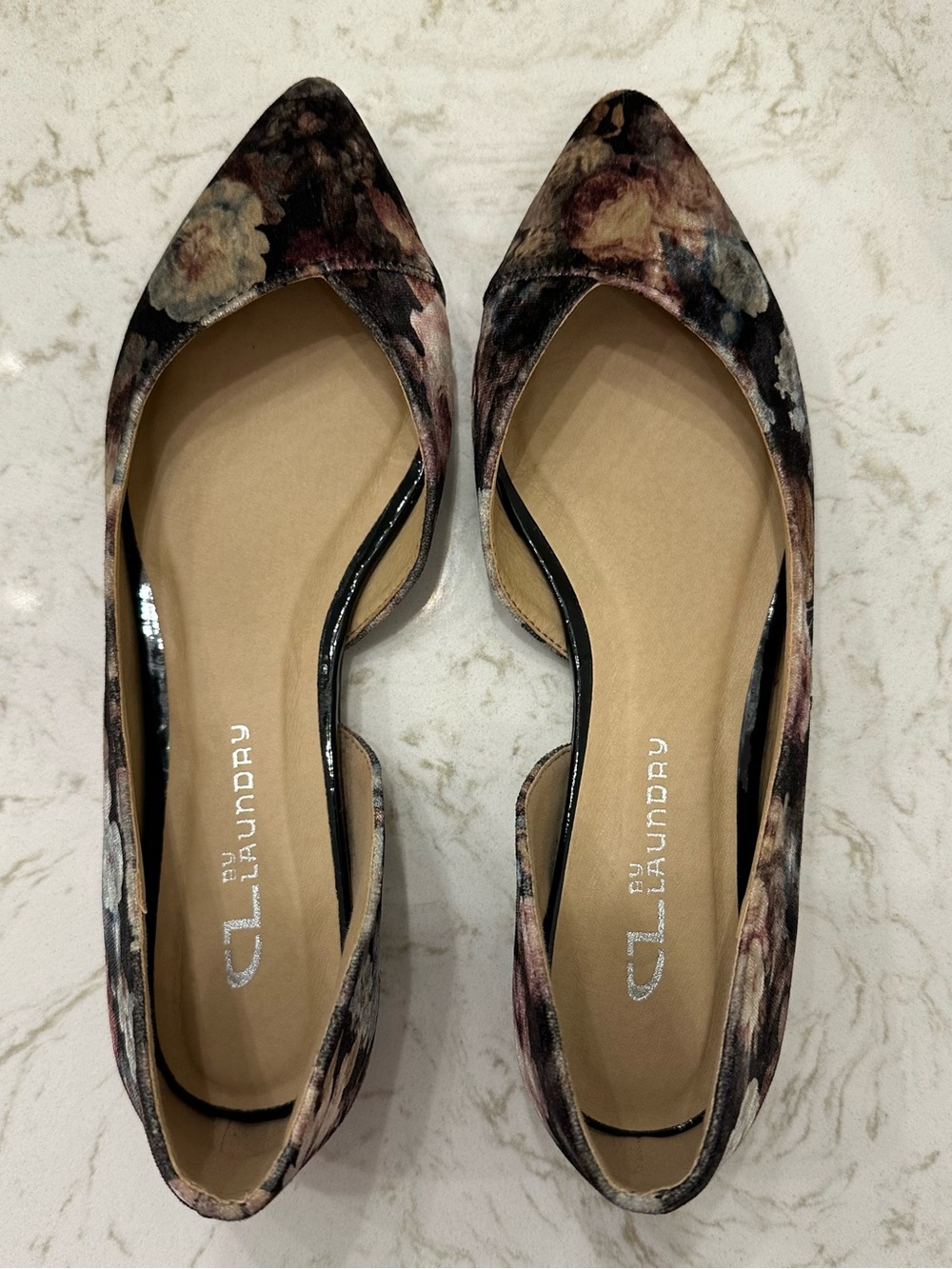 CL by Laundry Hiromi Black Floral Print Velvet D'Orsay Flats 6.5 - Picture 4 of 12